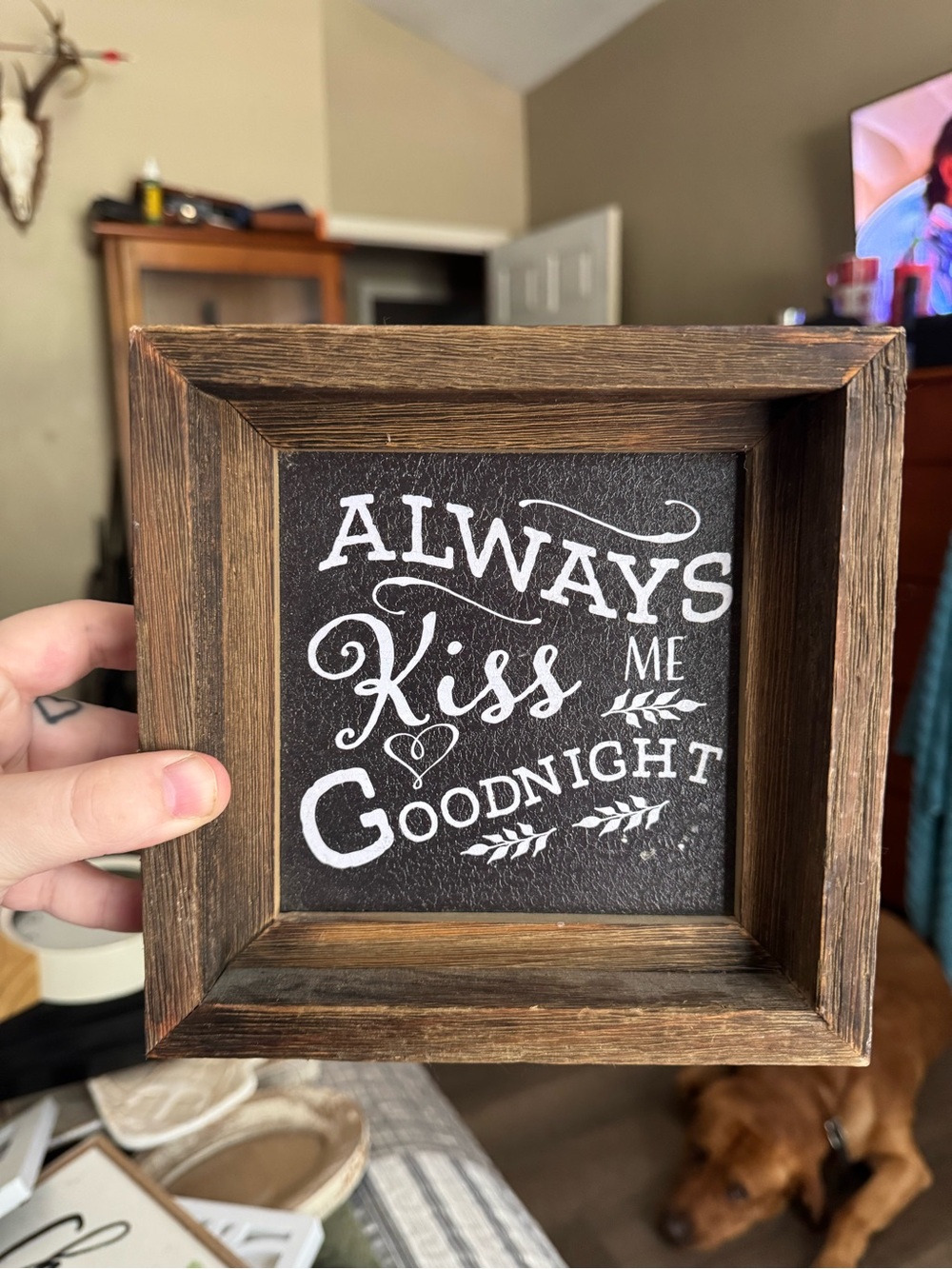 Rustic Brown 'Always Kiss Me Goodnight' Wooden Wall Sign